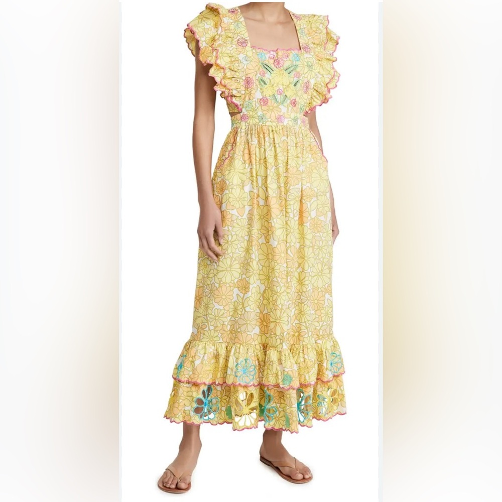 CeliaB Yellow Floral Ruffled Midi Dress